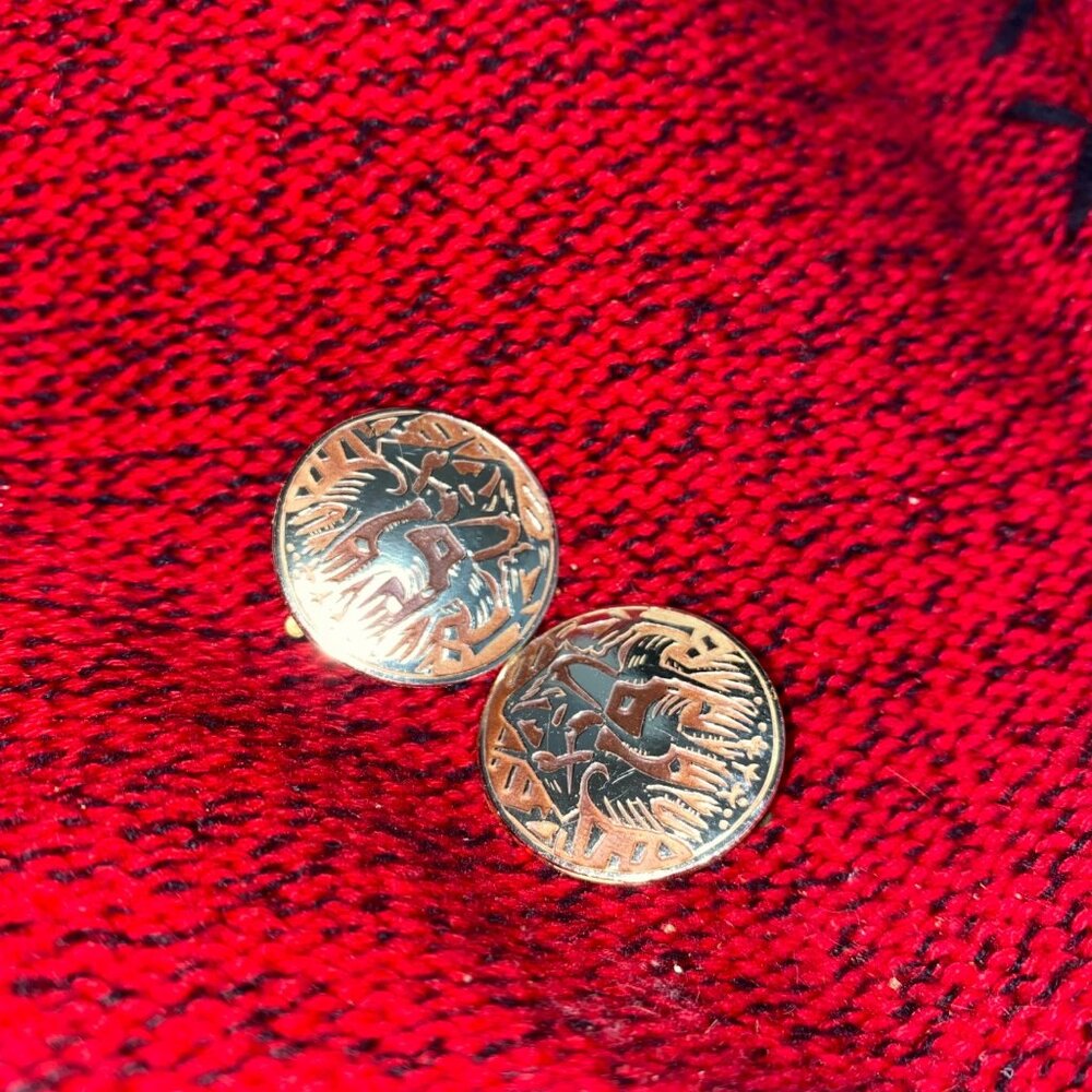 Vtg CRANES & MOUNTAINS Eloxal Aluminum Clip Earrings WEST GERMANY